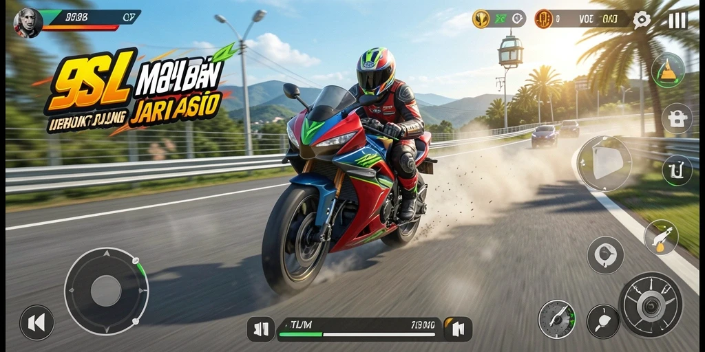 Tangkapan layar utama menampilkan intensitas balapan motor di 9SL.