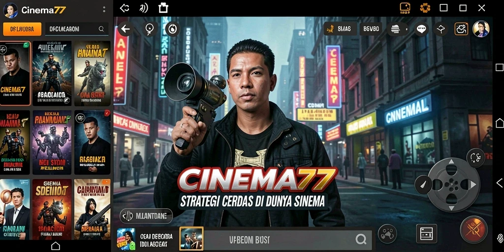 Screenshot utama CINEMA77 dengan tampilan strategi dan manajemen film.