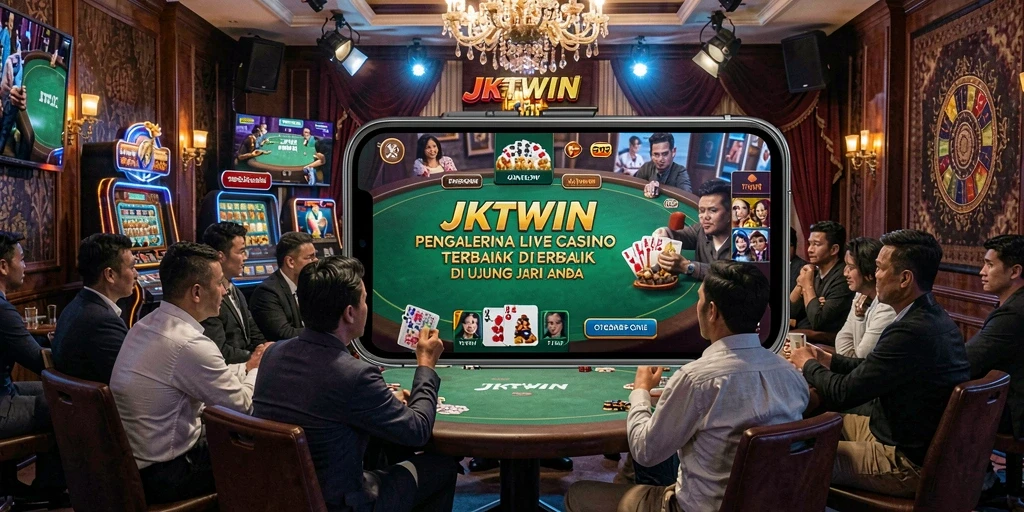 Screenshot utama JKTWIN menampilkan dealer langsung dan suasana kasino nyata.