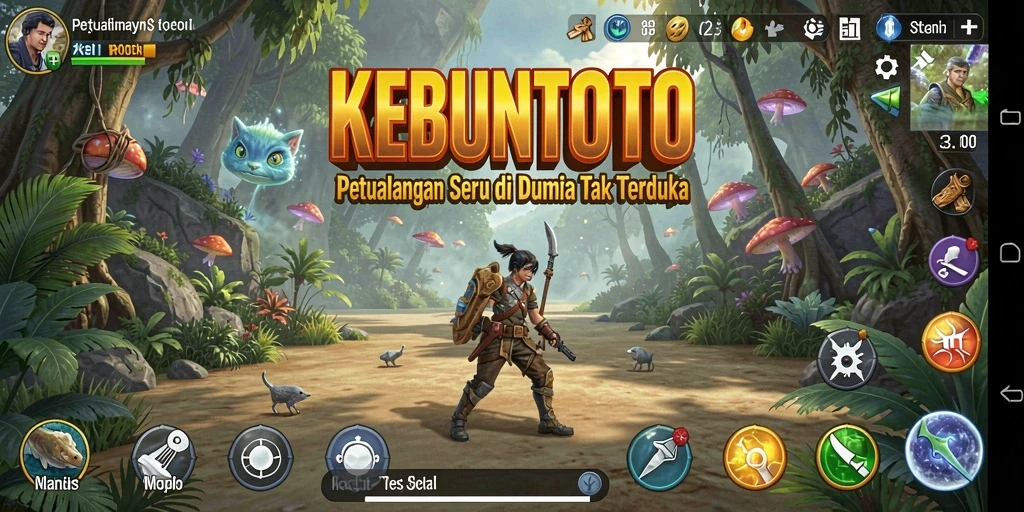 Tampilan gameplay KEBUNTOTO yang menawan dengan aksi petualangan seru.