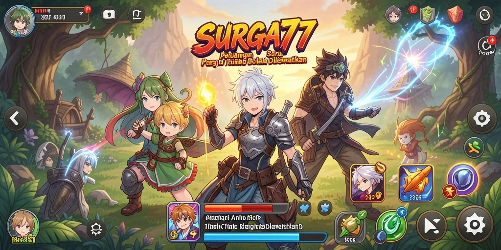 Screenshot menunjukkan aksi seru dalam permainan Anime SURGA77.