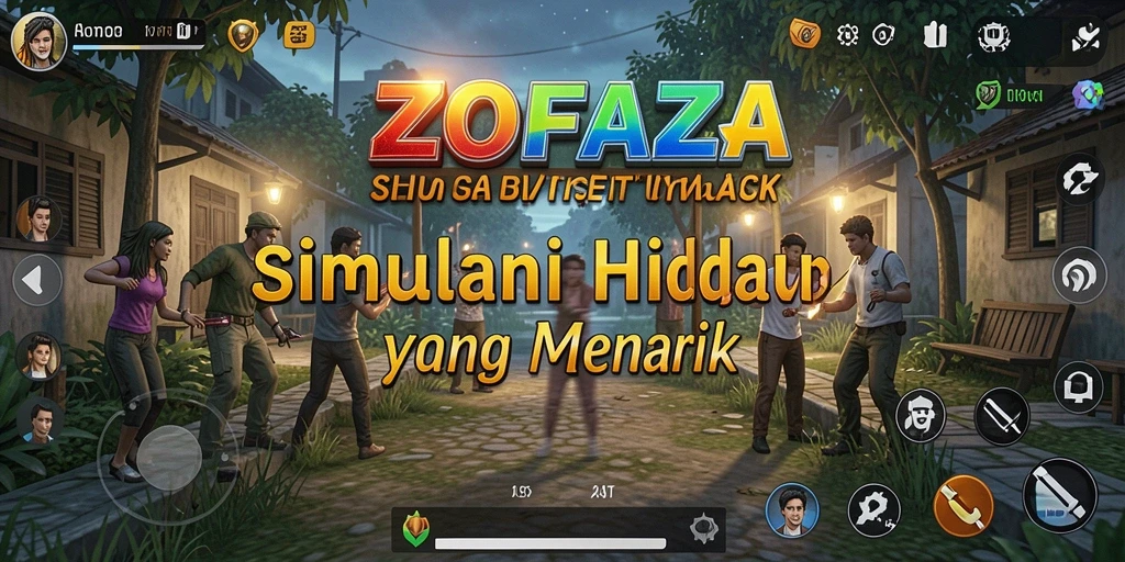 Gameplay ZOFAZA dengan aktivitas simulasi kehidupan yang menarik.